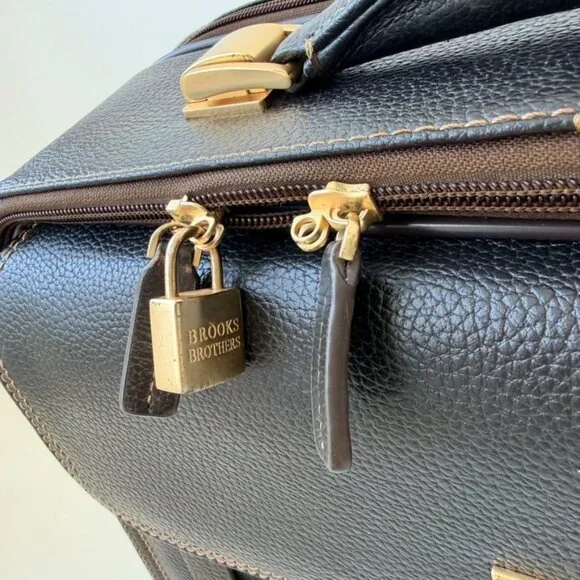 Brooks Brothers Genuine Pebbled Leather Carry-On Trolley Travel Laptop Bag – Bla - Picture 5 of 16